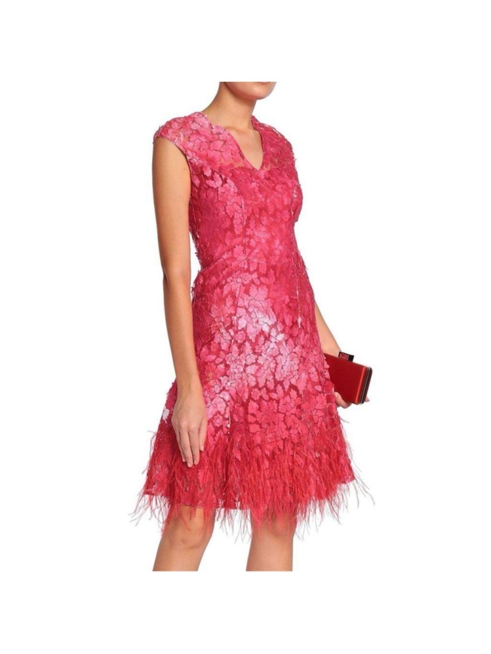 Elie Tahari Pink Feather Embroidered Tulle Midi Dress Size 8